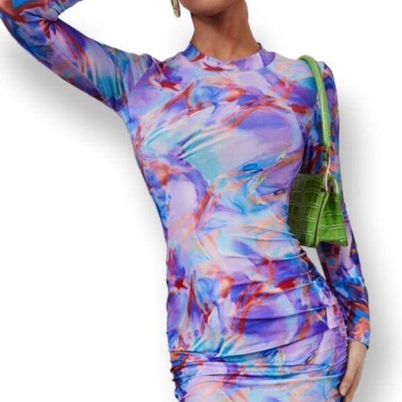 SHEIN PURPLE & BLUE TIE-DYE BODYCON BACKLESS DRESS SZ.M EUC - Picture 1 of 11